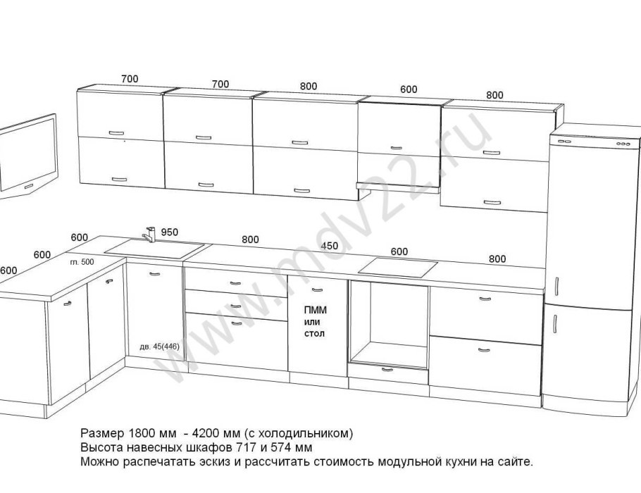 Схемы прямых кухонь 3000 мм