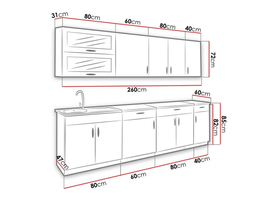 Проект прямой кухни с размерами