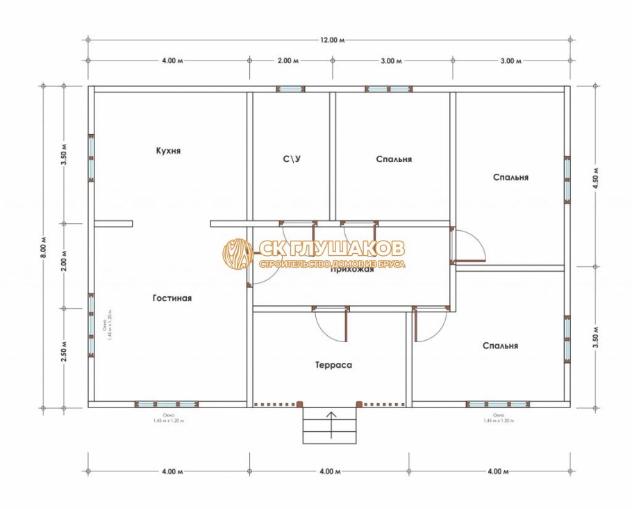 Схема дома одноэтажного с 4 спальнями