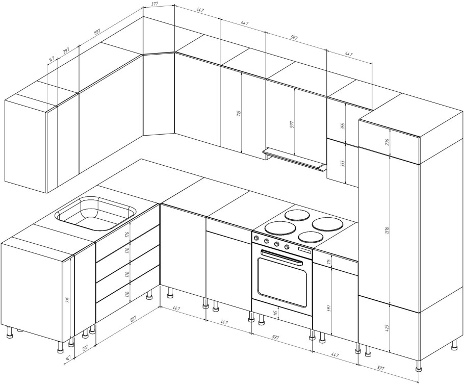 Стандартные Размеры кухонной мебели типовые Размеры чертежи