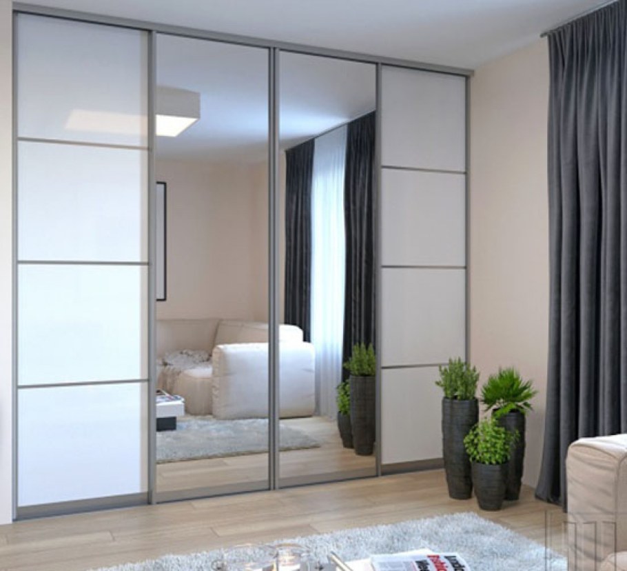 Шкаф купе лакобель и зеркало 4 двери