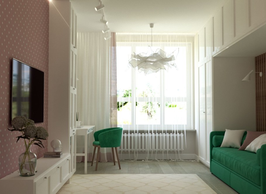 Маленькая спальня с кроватью и диваном