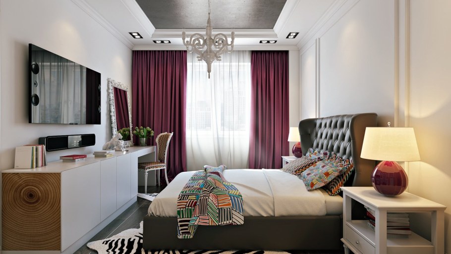 Интерьер спальни с диваном