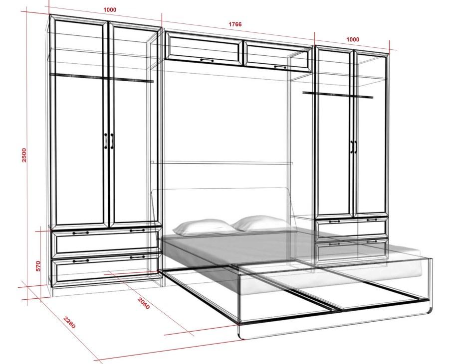 Шкаф скошен сбоку чертеж с размерами для одежды