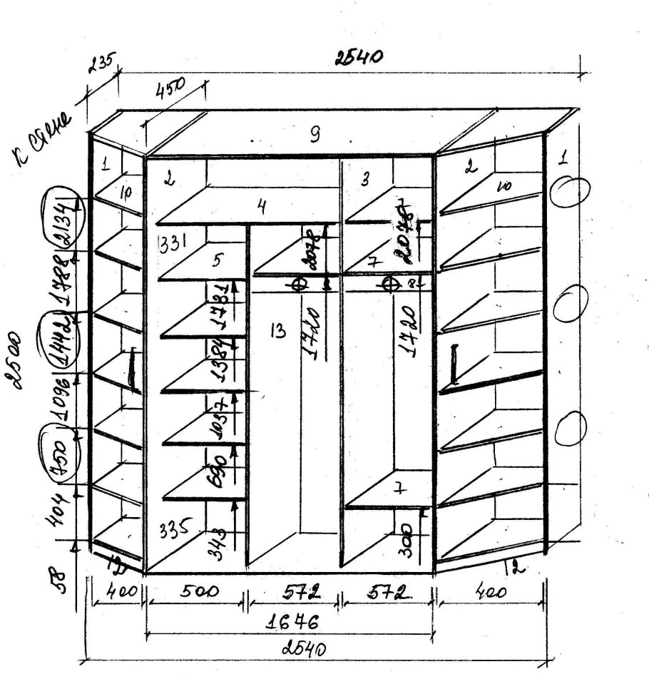Гардеробная наполнение с размерами