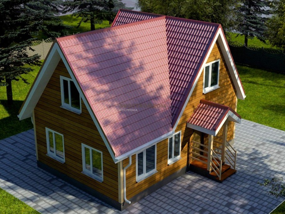 Зеленый дом с красной крышей