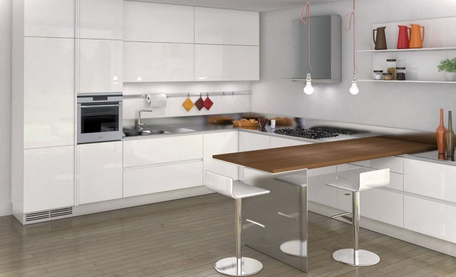 Светлая кухня с барной стойкой