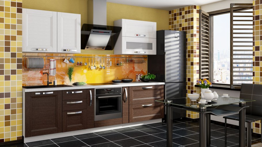 Кухня Техно New 2.0 м миф белый глянец/черный глянец