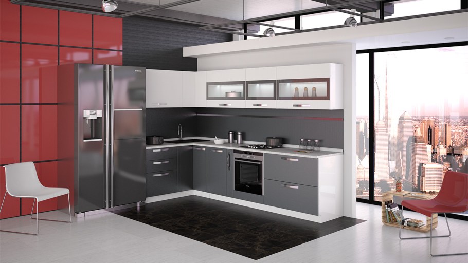 Кухня Техно-4 (2,0 белый глянец/дерево)