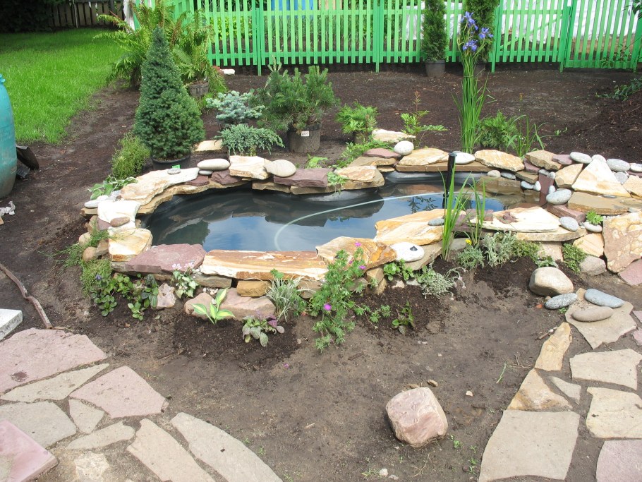 Дачный пруд с фонтаном