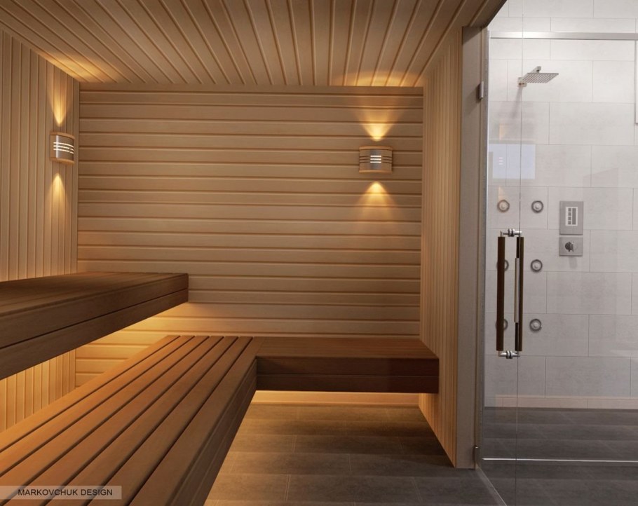 Современная отделка бани внутри