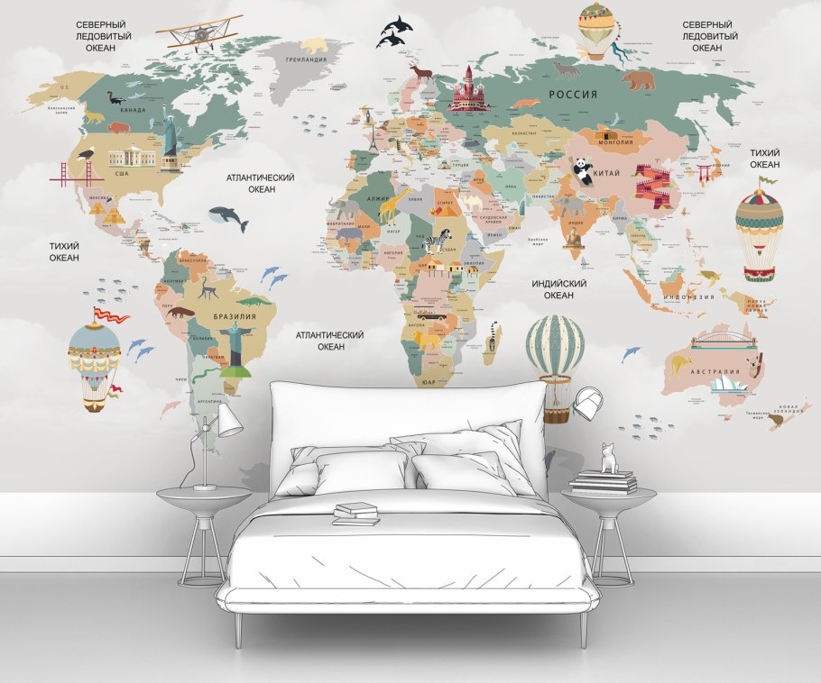 Фотообои карта мира в детскую