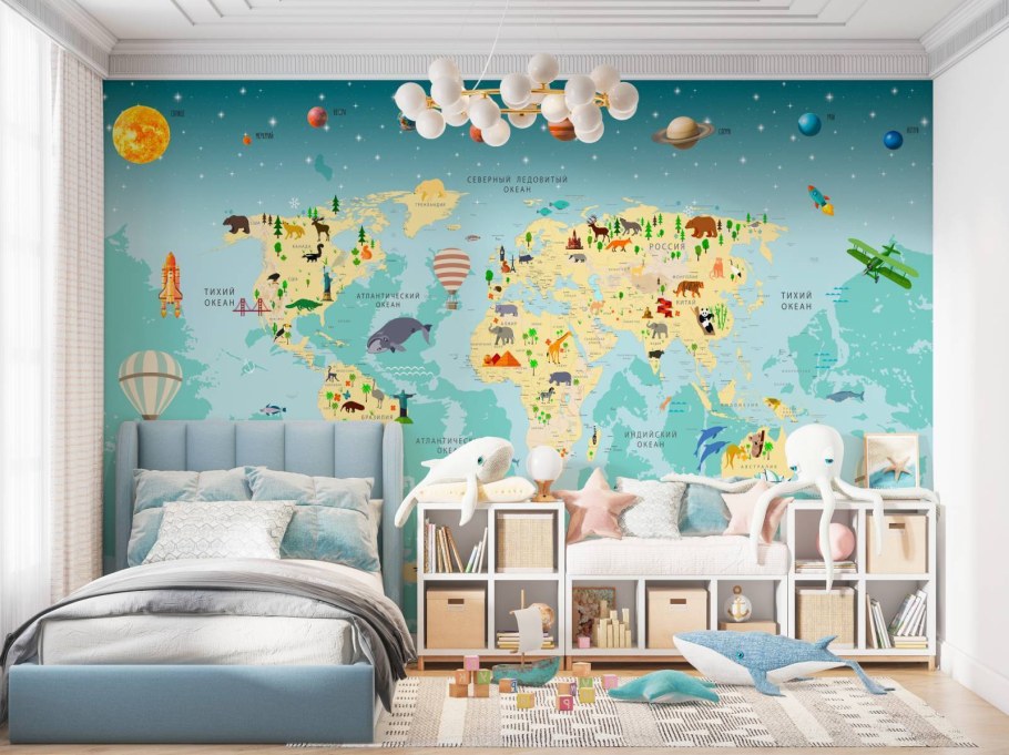Фотообои карта мира на стену для детской