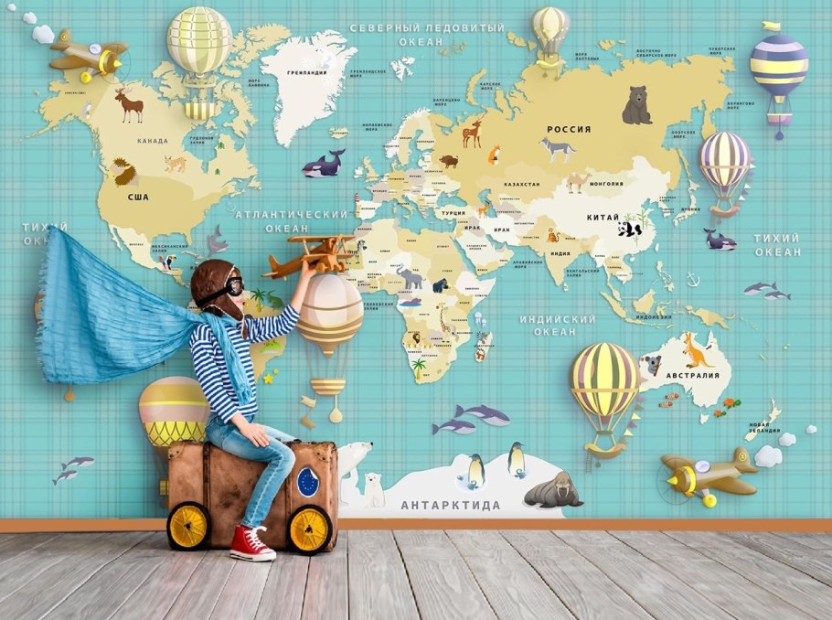 Обои карта детские в интерьере