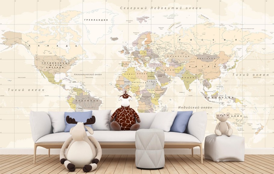 Фотообои карта мира на стену для подростков