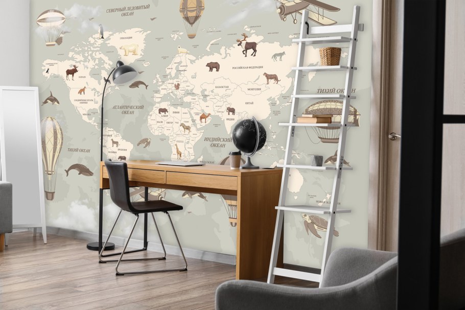 Фотообои карта мира в интерьере детской