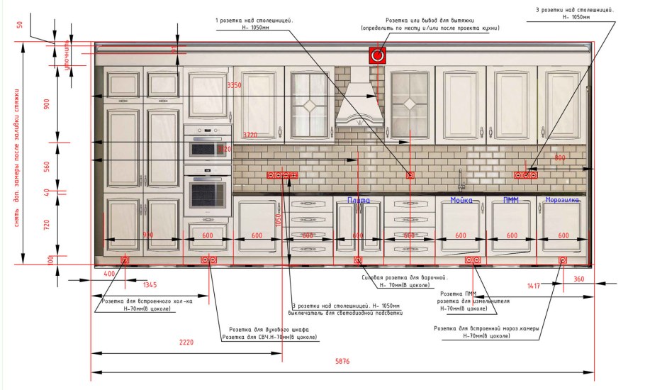 Как установить розетки на кухне под встраиваемую технику для кухни