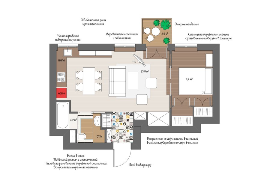 План квартиры с кухней-гостиной