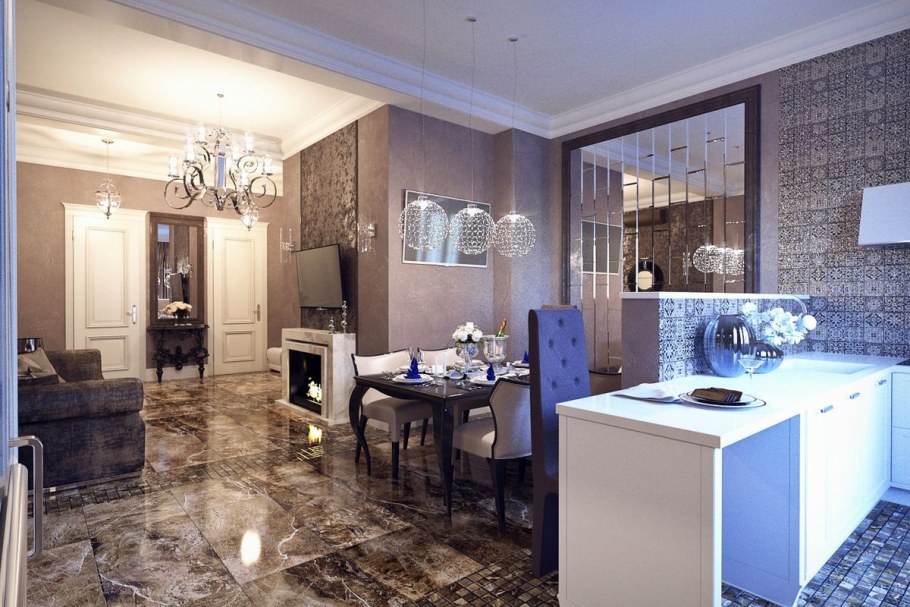 Кухня гостиная ар деко