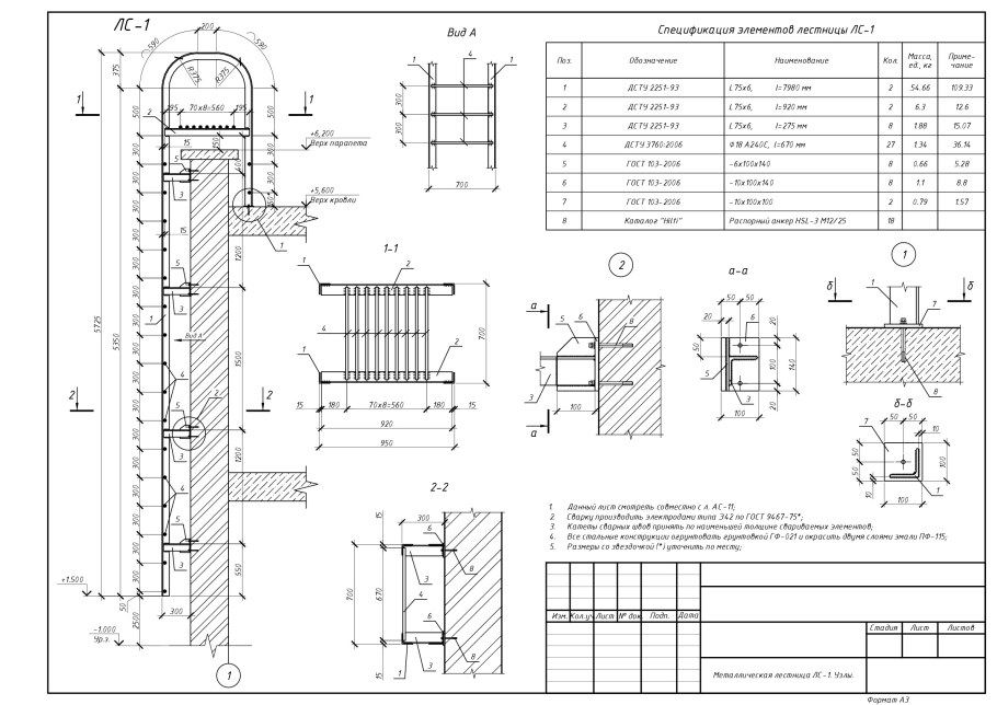Стремянка на чертеже сбоку для выхода на кровлю