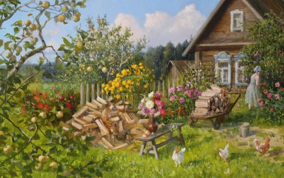 Летние пейзажи маслом живопись деревня Владимир Жданов