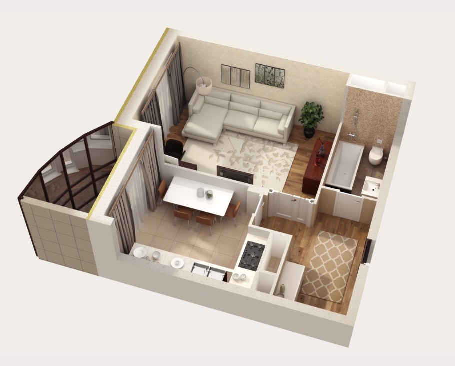 3д проект однокомнатной квартиры