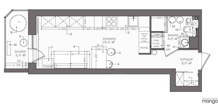 Проект квартиры студии 30 кв.м прямоугольная планировка
