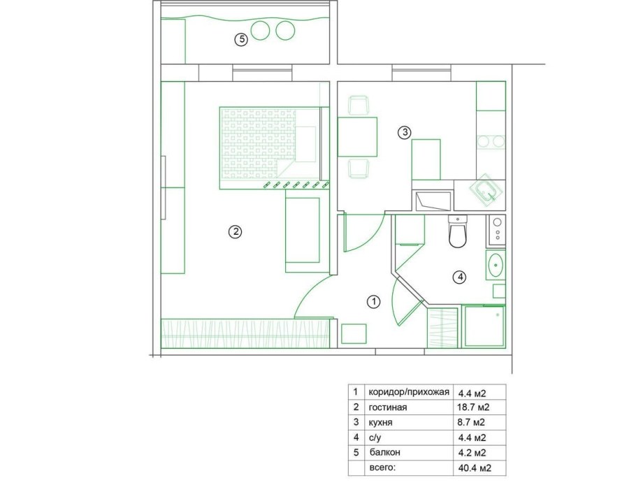 Планировка однокомнатной квартиры 38м