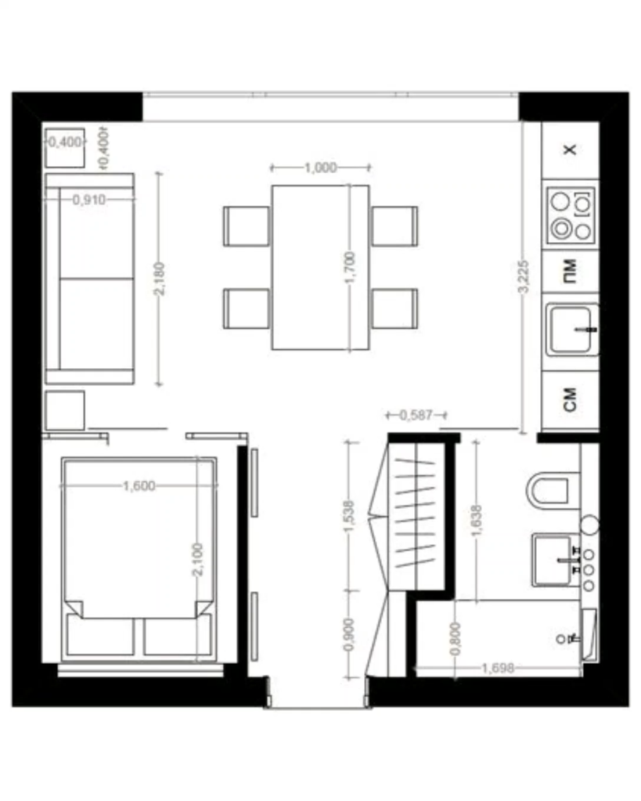 План квартиры студии 30 кв.м планировка