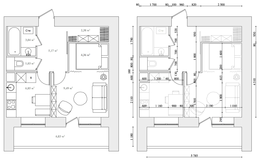 Планировочное решение однокомнатной квартиры