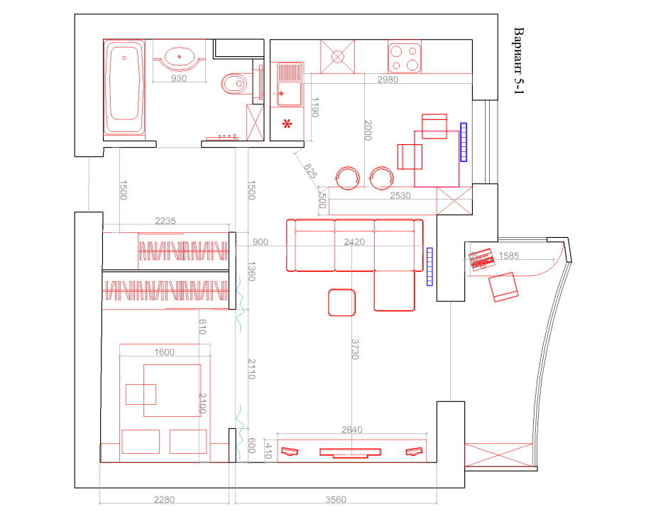 Чертеж квартиры студии