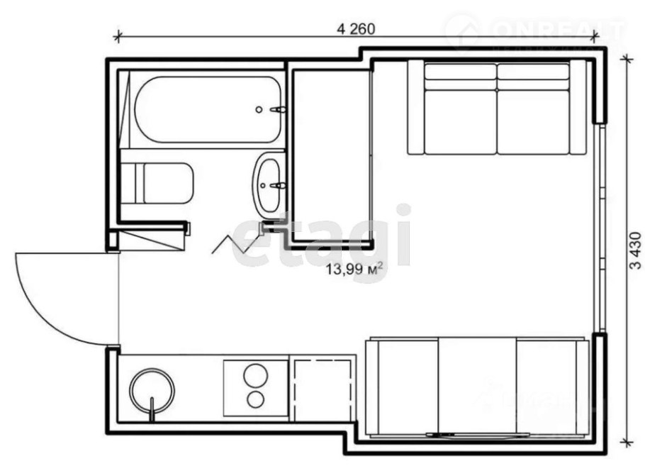 Квартира-студия 20 кв.м планировка чертеж