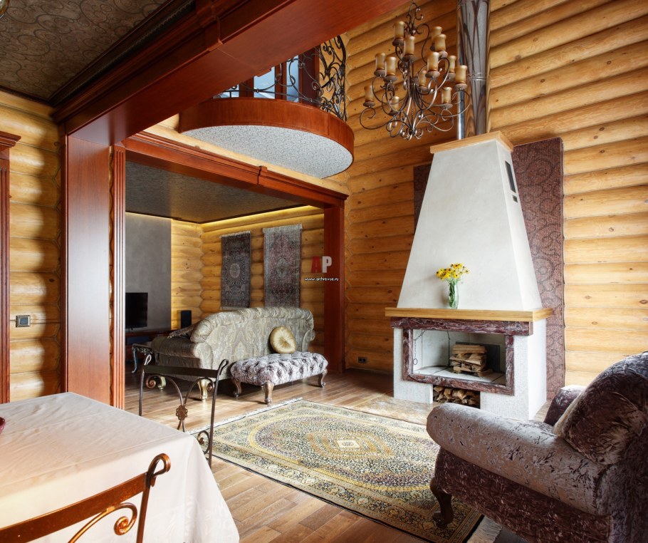 Камин Туликиви в деревянном доме