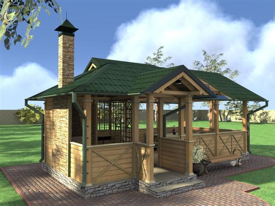 Беседка с мангалом и дровником