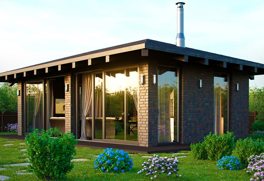 Односкатная кирпичная беседка