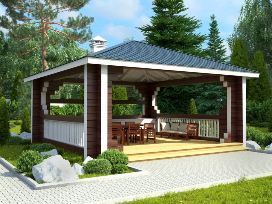 Беседка 3х4 с четырехскатной крышей с мангалом