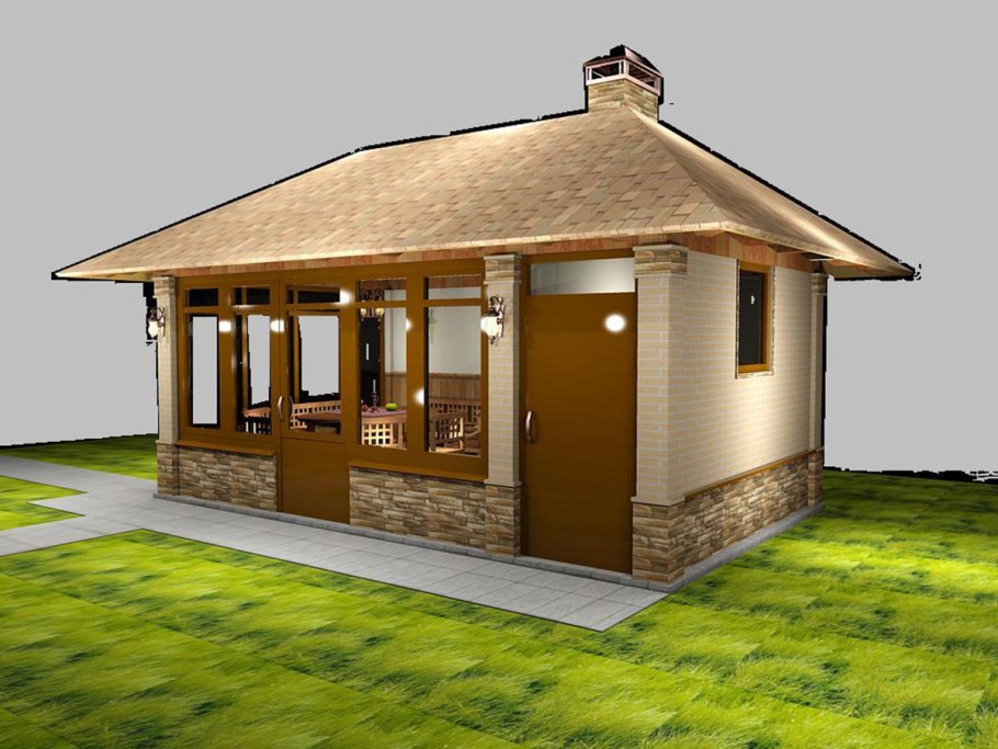 Крытая беседка застекленная с мангалом