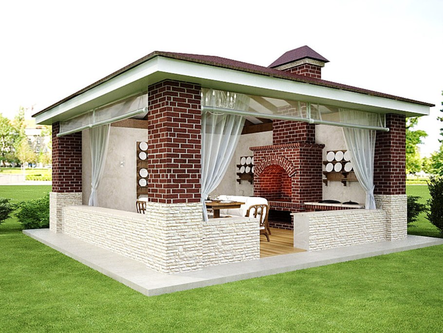 Беседка с мангалом из кирпича 5 на 5 метров