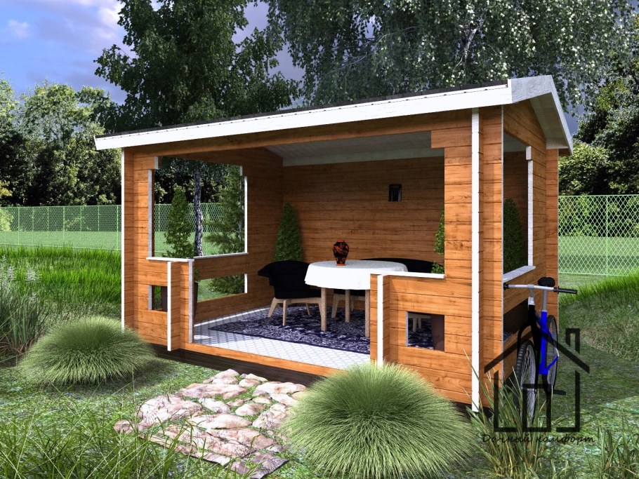 Беседка из минибруса с мангалом