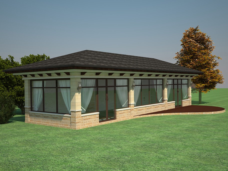 Большая застекленная беседка
