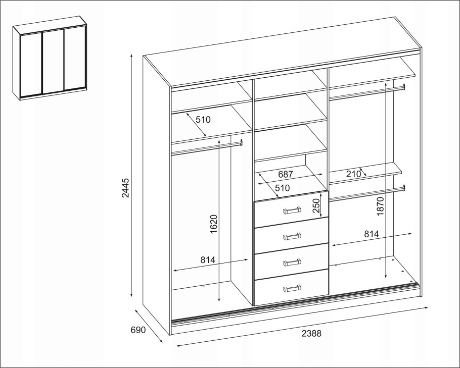Шкаф купе 1800х2400х600 чертеж