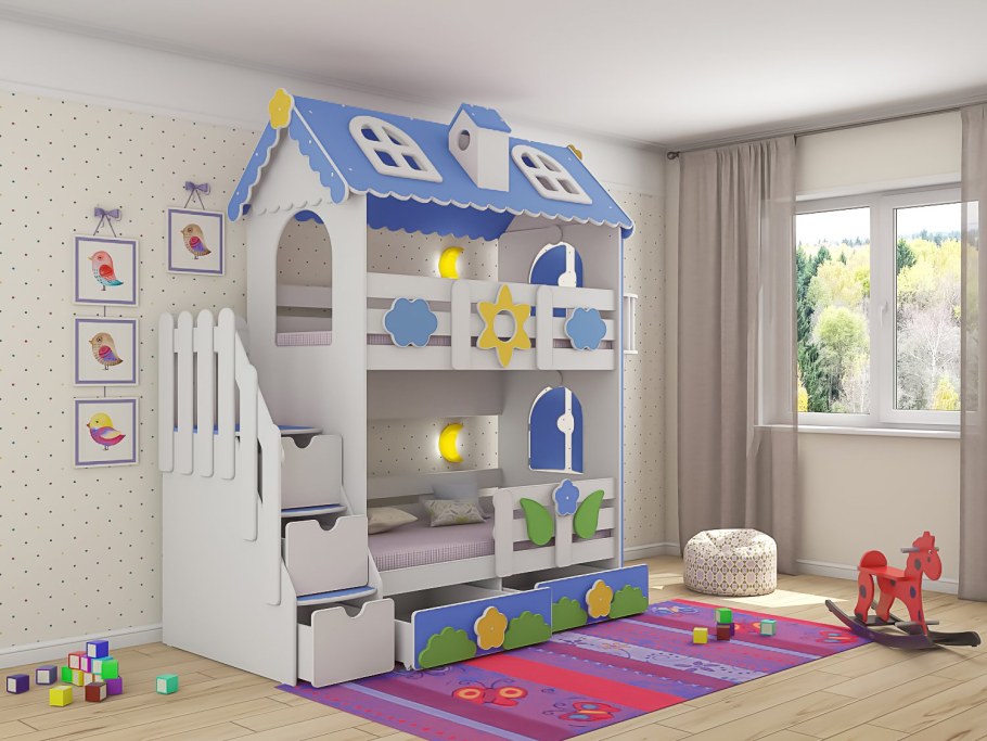Детская 2-ярусная кровать домик Бильбао СЛК