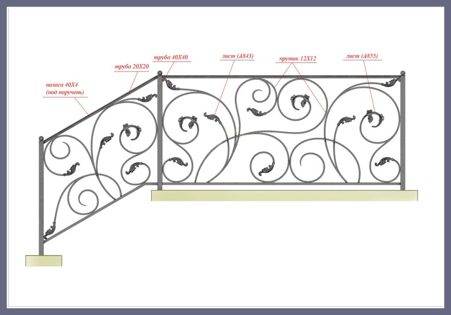 Фото и чертеж входного кованного козырька частного дома