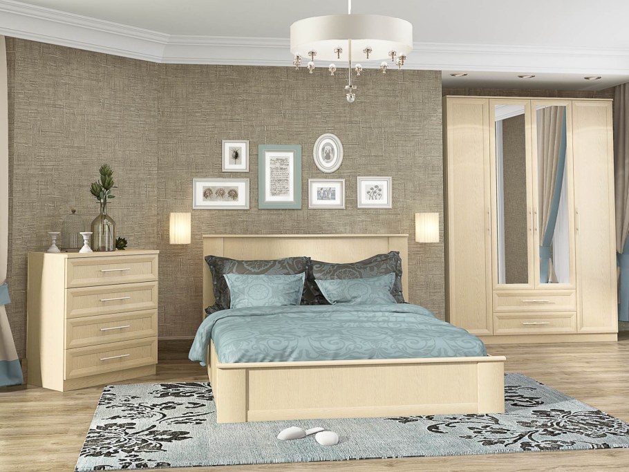 Планировка спальни со светлой мебелью