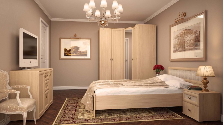 Интерьер спальни со светлой мебелью