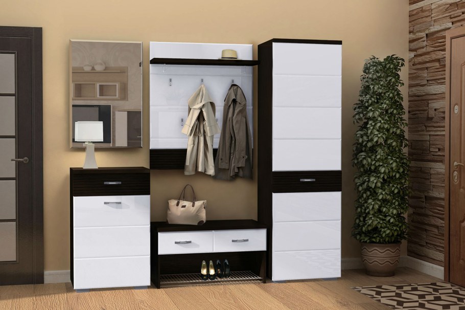 Прихожая дуэт Зарон венге/белый глянец 1500