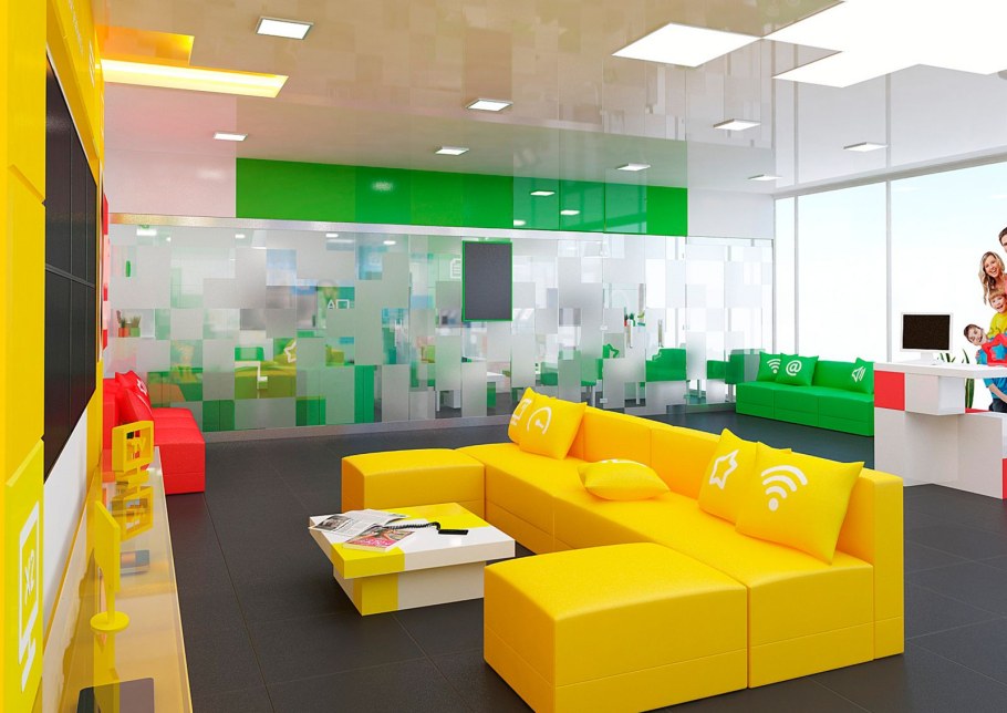 Яркий офис желто зеленый