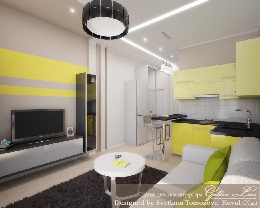 Интерьер студии-гостинки 12 кв м