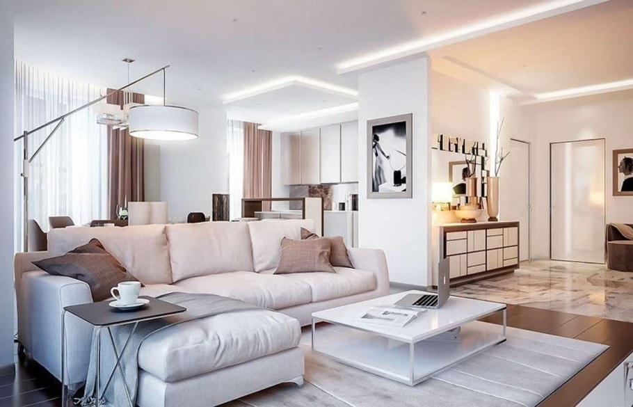 Серо желтый интерьер спальни