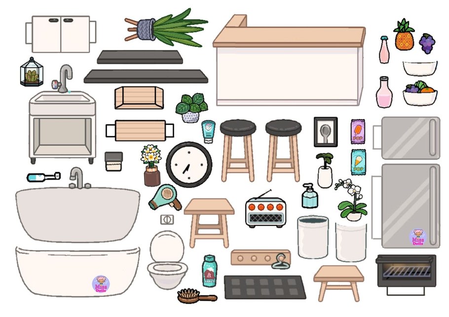 Мебель для бумажного домика тока бока